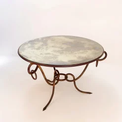 Pamono Gilded Iron Coffee Table by René Drouet, 1940s><noscript><img width=