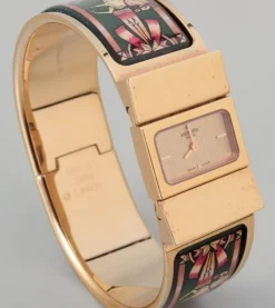 Pamono Gilded Metal & Enamel Work Wristwatch from Hermes, 1970s><noscript><img width=