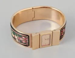 Pamono Gilded Metal & Enamel Work Wristwatch from Hermes, 1970s><noscript><img width=