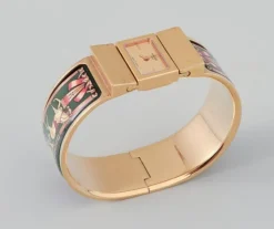 Pamono Gilded Metal & Enamel Work Wristwatch from Hermes, 1970s><noscript><img width=
