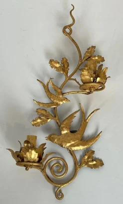 Pamono Gilded Metal Bird Wall Lights in the style of Maison Baguès, Set of 2> Wall Lights & Sconces