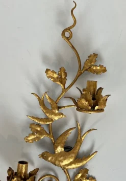 Pamono Gilded Metal Bird Wall Lights in the style of Maison Baguès, Set of 2><noscript><img width=