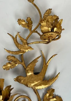 Pamono Gilded Metal Bird Wall Lights in the style of Maison Baguès, Set of 2><noscript><img width=
