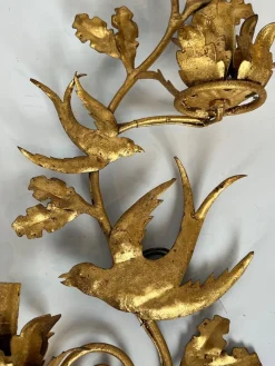 Pamono Gilded Metal Bird Wall Lights in the style of Maison Baguès, Set of 2><noscript><img width=