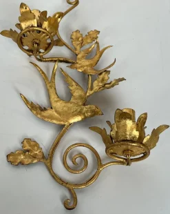 Pamono Gilded Metal Bird Wall Lights in the style of Maison Baguès, Set of 2><noscript><img width=