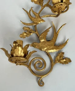 Pamono Gilded Metal Bird Wall Lights in the style of Maison Baguès, Set of 2><noscript><img width=