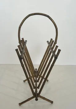 Pamono Gilded Metal Faux Bamboo Magazine Holder attributed to Maison Baguès