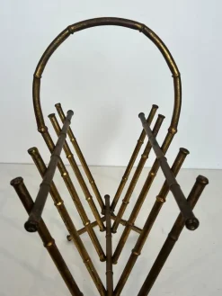 Pamono Gilded Metal Faux Bamboo Magazine Holder attributed to Maison Baguès