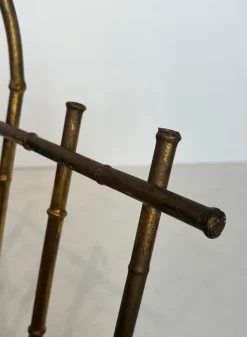 Pamono Gilded Metal Faux Bamboo Magazine Holder attributed to Maison Baguès