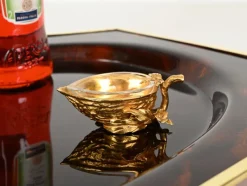 Pamono Gilded Walnut Salt Spice Cellar by Gabriella Crespi, Italy, 1970s> Salt & Pepper Shakers