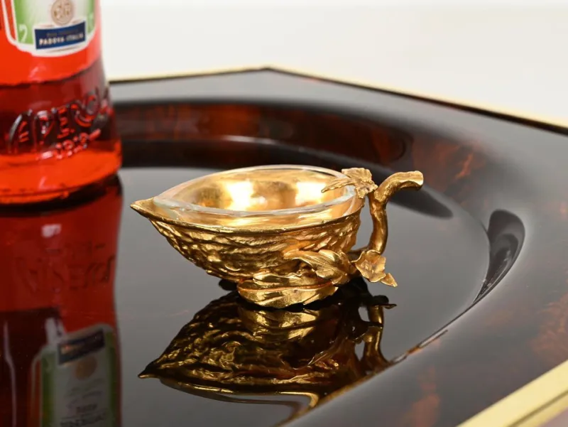 Pamono Gilded Walnut Salt Spice Cellar by Gabriella Crespi, Italy, 1970s> Salt & Pepper Shakers