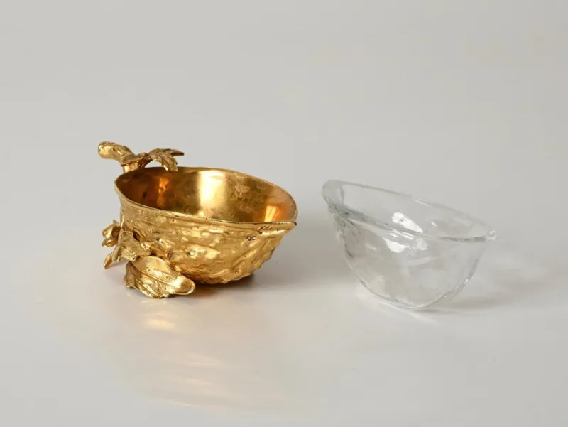 Pamono Gilded Walnut Salt Spice Cellar by Gabriella Crespi, Italy, 1970s> Salt & Pepper Shakers