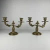 Pamono Gilt Brass Candlesticks with Two Arms, 1920s, Set of 2> Candleholders
