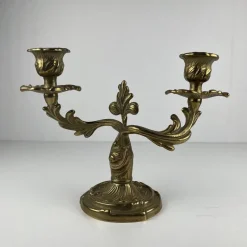 Pamono Gilt Brass Candlesticks with Two Arms, 1920s, Set of 2><noscript><img width=