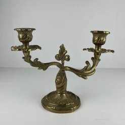 Pamono Gilt Brass Candlesticks with Two Arms, 1920s, Set of 2><noscript><img width=