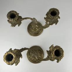 Pamono Gilt Brass Candlesticks with Two Arms, 1920s, Set of 2><noscript><img width=
