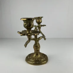 Pamono Gilt Brass Candlesticks with Two Arms, 1920s, Set of 2><noscript><img width=