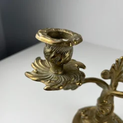 Pamono Gilt Brass Candlesticks with Two Arms, 1920s, Set of 2><noscript><img width=