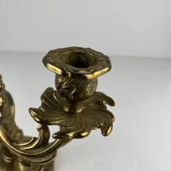 Pamono Gilt Brass Candlesticks with Two Arms, 1920s, Set of 2><noscript><img width=
