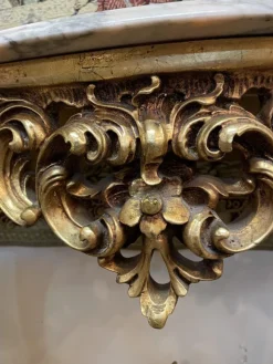 Pamono Gilt Wood Console Table with Shaped Marble Top><noscript><img width=