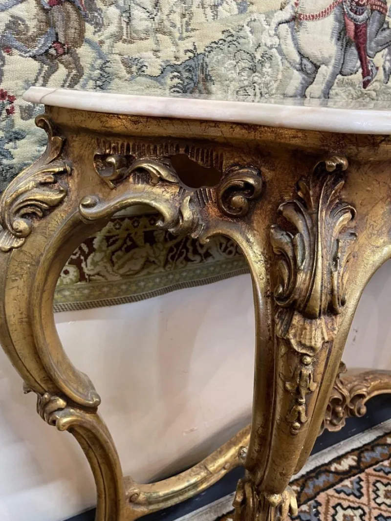 Pamono Gilt Wood Console Table with Shaped Marble Top> Console Tables