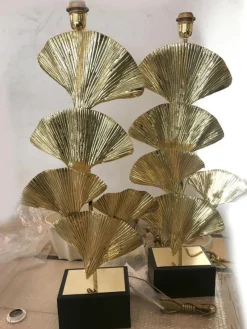 Discount Pamono Ginko Biloba Table Lamps with Gold Brass Frame Leaves from Simoeng, Set of 2
