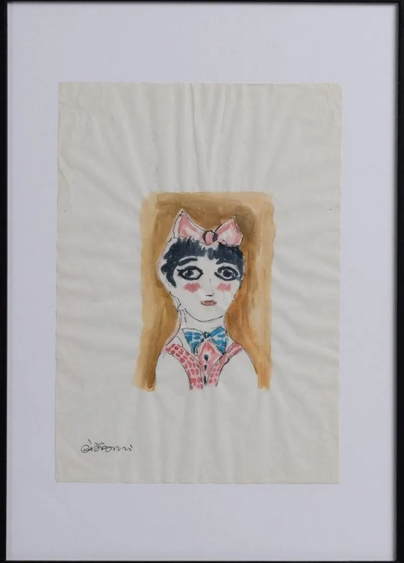 Pamono Gio Ponti, Portrait of a Girl, 1950s, Drawing> Work On Paper