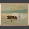Pamono Giovanni Lomi, Fishing Boats, Oil on Wooden Panel, Framed> Impressionist