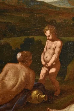Pamono Giulio Carpioni, Bacchanal Bacchus Mythological Carpioni Scene, 1660, Oil on Canvas, Framed><noscript><img width=