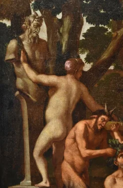 Pamono Giulio Carpioni, Bacchanal Bacchus Mythological Carpioni Scene, 1660, Oil on Canvas, Framed><noscript><img width=