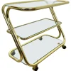 Pamono Glass & Golden Metal Serving Cart Trolley by Morex, Italy, 1980s> Serving Bar Carts & Trolleys