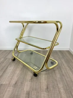 Pamono Glass & Golden Metal Serving Cart Trolley by Morex, Italy, 1980s><noscript><img width=