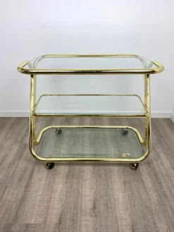 Pamono Glass & Golden Metal Serving Cart Trolley by Morex, Italy, 1980s><noscript><img width=