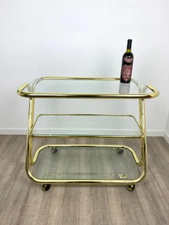 Pamono Glass & Golden Metal Serving Cart Trolley by Morex, Italy, 1980s><noscript><img width=