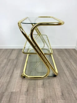Pamono Glass & Golden Metal Serving Cart Trolley by Morex, Italy, 1980s><noscript><img width=
