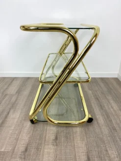 Pamono Glass & Golden Metal Serving Cart Trolley by Morex, Italy, 1980s><noscript><img width=
