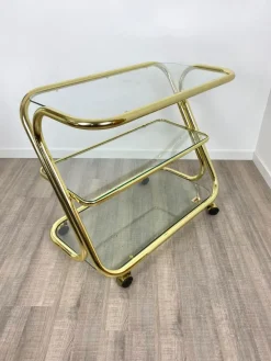 Pamono Glass & Golden Metal Serving Cart Trolley by Morex, Italy, 1980s><noscript><img width=