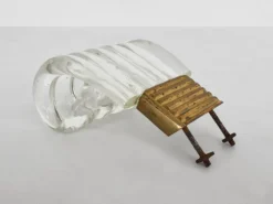 Pamono Glass and Brass Wall-Mounted Coat Rack from Ercole Barovier, Italy, 1920s, Set of 8><noscript><img width=