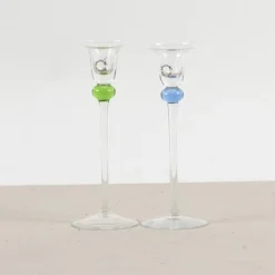 Pamono Glass Candleholders by V. Nason & Co., Set of 2> Candleholders