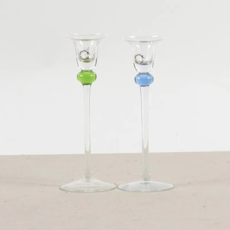 Pamono Glass Candleholders by V. Nason & Co., Set of 2> Candleholders