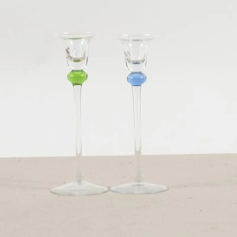 Pamono Glass Candleholders by V. Nason & Co., Set of 2> Candleholders