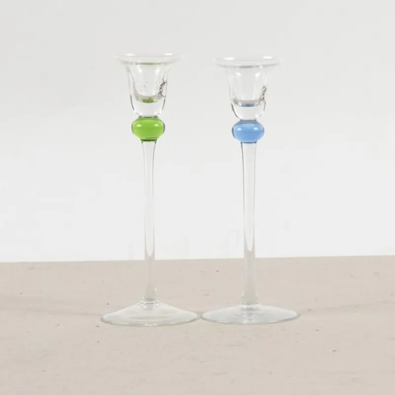 Pamono Glass Candleholders by V. Nason & Co., Set of 2> Candleholders