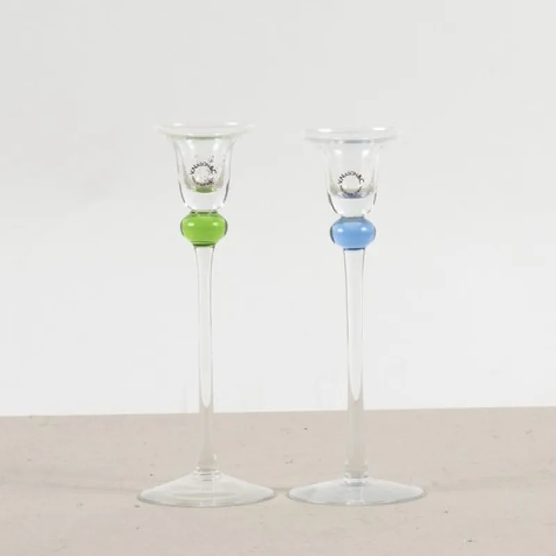 Pamono Glass Candleholders by V. Nason & Co., Set of 2> Candleholders
