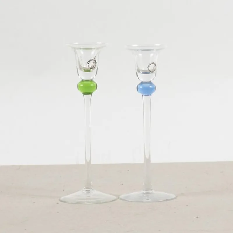 Pamono Glass Candleholders by V. Nason & Co., Set of 2> Candleholders