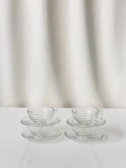 New Pamono Glass Cups and Saucers, France, Set of 8