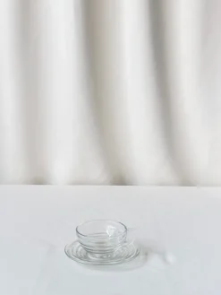 New Pamono Glass Cups and Saucers, France, Set of 8