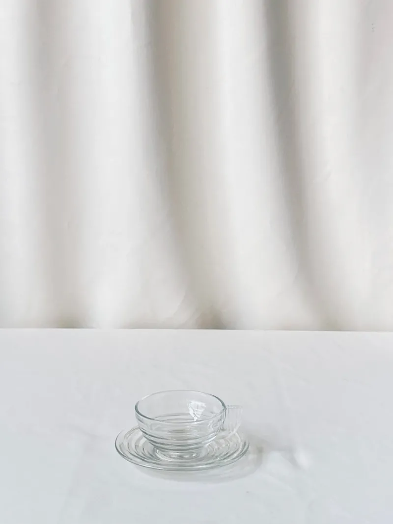 New Pamono Glass Cups and Saucers, France, Set of 8