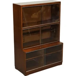 Clearance Pamono Glass Front 3-Tier Barrister Bookcase Cabinet from Minty of Oxford, 1930s