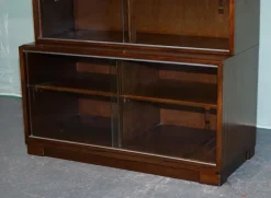Clearance Pamono Glass Front 3-Tier Barrister Bookcase Cabinet from Minty of Oxford, 1930s