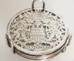 Pamono Glass Hamburg State Coat of Arms Coasters in Sterling Silver, 1960s, Set of 7><noscript><img width=